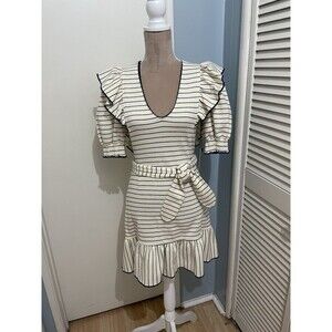 Saylor Sarabella Dress Cream Navy Stripe Nautical Ruffles Women’s Size Small NWT